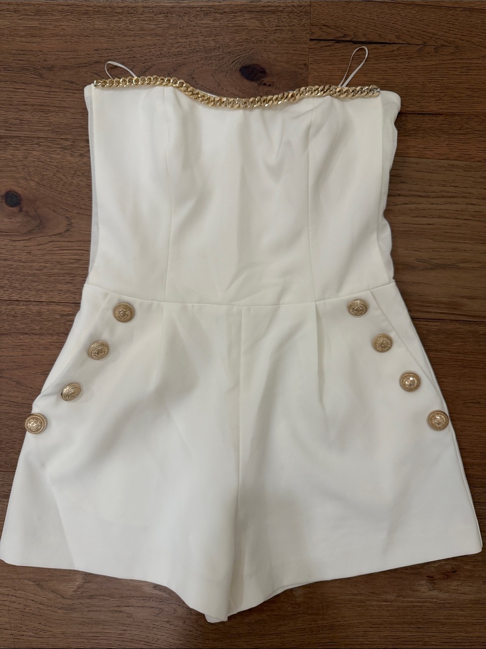 Generation Love Cream Strapless Romper with Gold Chain Trim